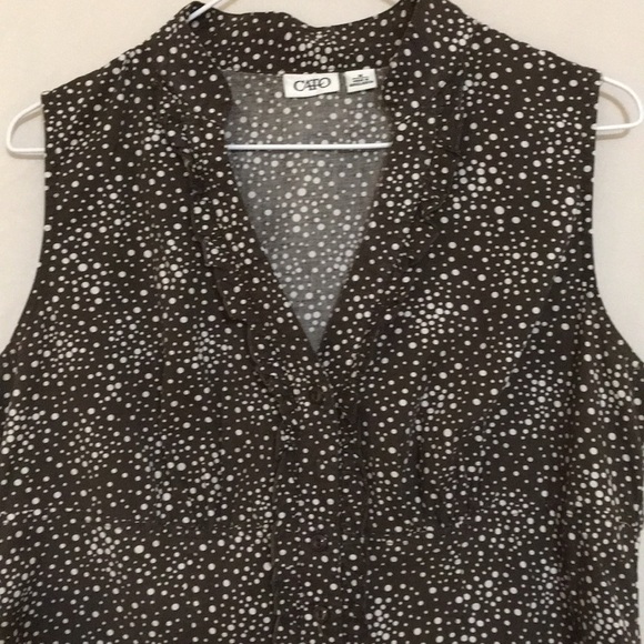 Brown and cream polka dot sleeveless top - Picture 2 of 4